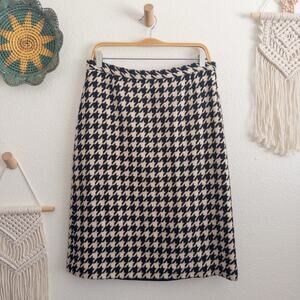 Harlan Black and Cream Houndstooth Knee-Length Wool Blend Skirt USA Size 12
